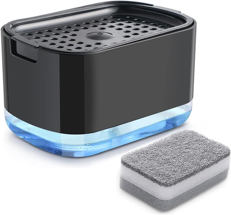 Scuvleos Dish Soap Dispenser and Sponge Support, Sink Soap Pump Dispenser, Liquid Soap Dispenser, Kitchen Detergent Press Box, Suitable for Kitchens, Bathrooms and Sinks (Black) - Image 1